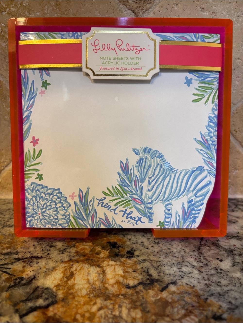 Lilly Pulitzer Lion Around  Notepad With Zebra and Acrylic Holder-New in box